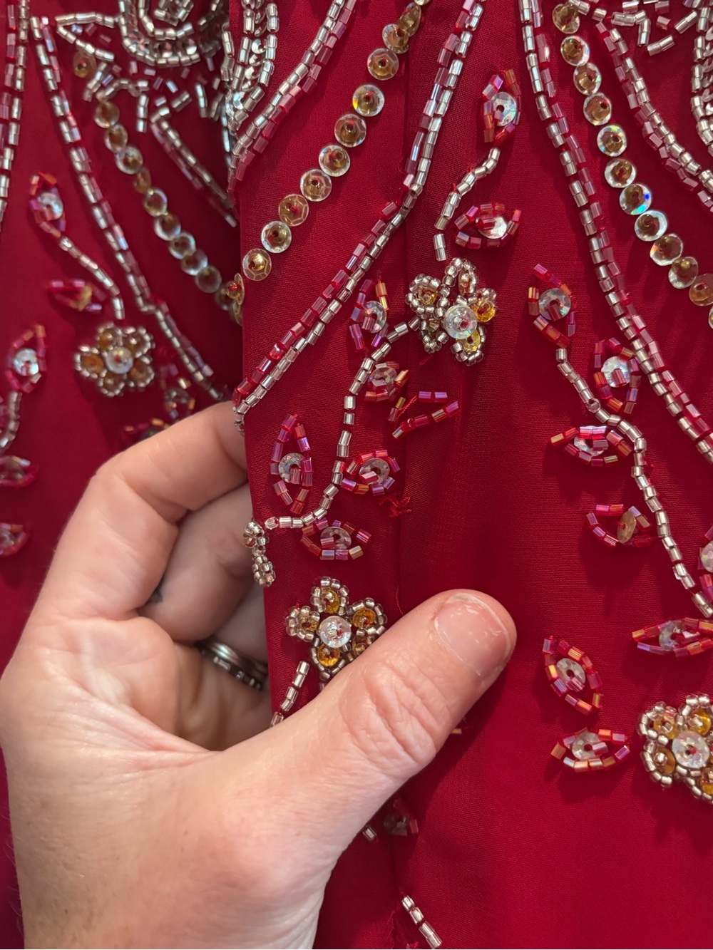 Riva Designs Beaded Strapless Red Evening Gown - Picture 14 of 16